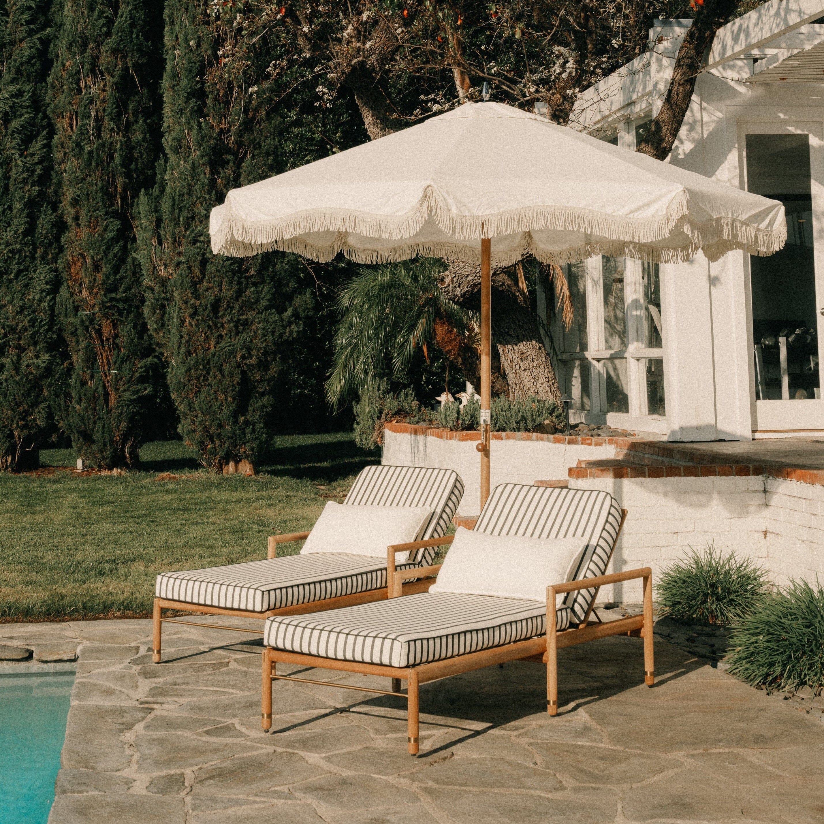 The WES Sun Lounger in Monaco Black Stripe | Teakwood Gold Frame - Image 4
